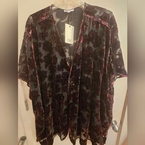 Velvet burn out kimono vest